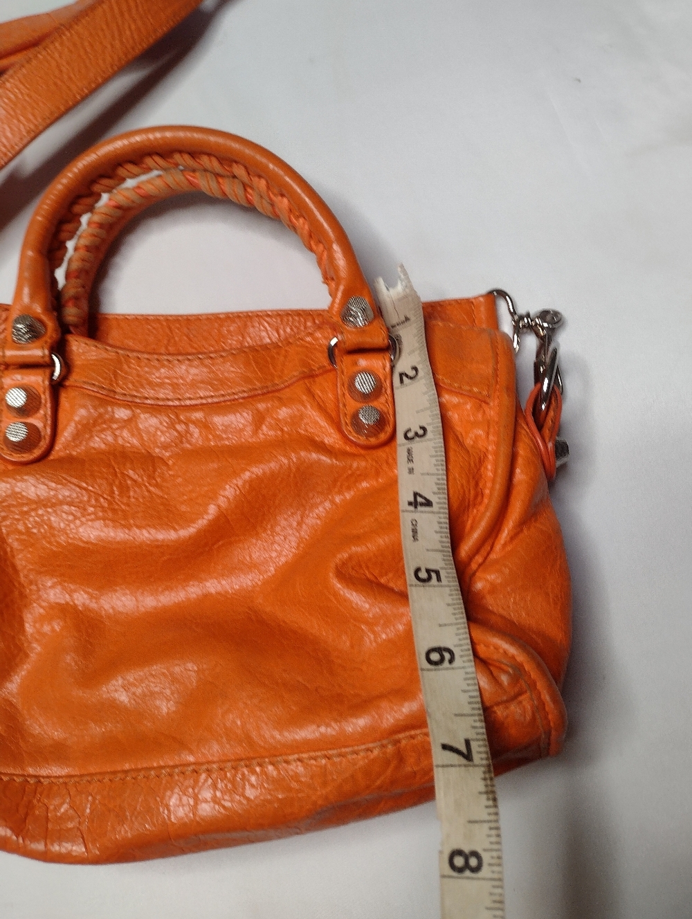 Balenciaga Mini Le City Top Handle Bag  Leather Orange Purse Crossbody - Picture 11 of 14